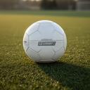 Witte trainingsbal op een groen voetbalveld
